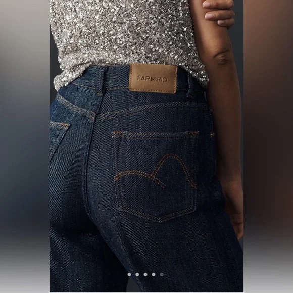 Farm Rio DENIM SHINE WIDE LEG PANTS - Picture 10 of 12